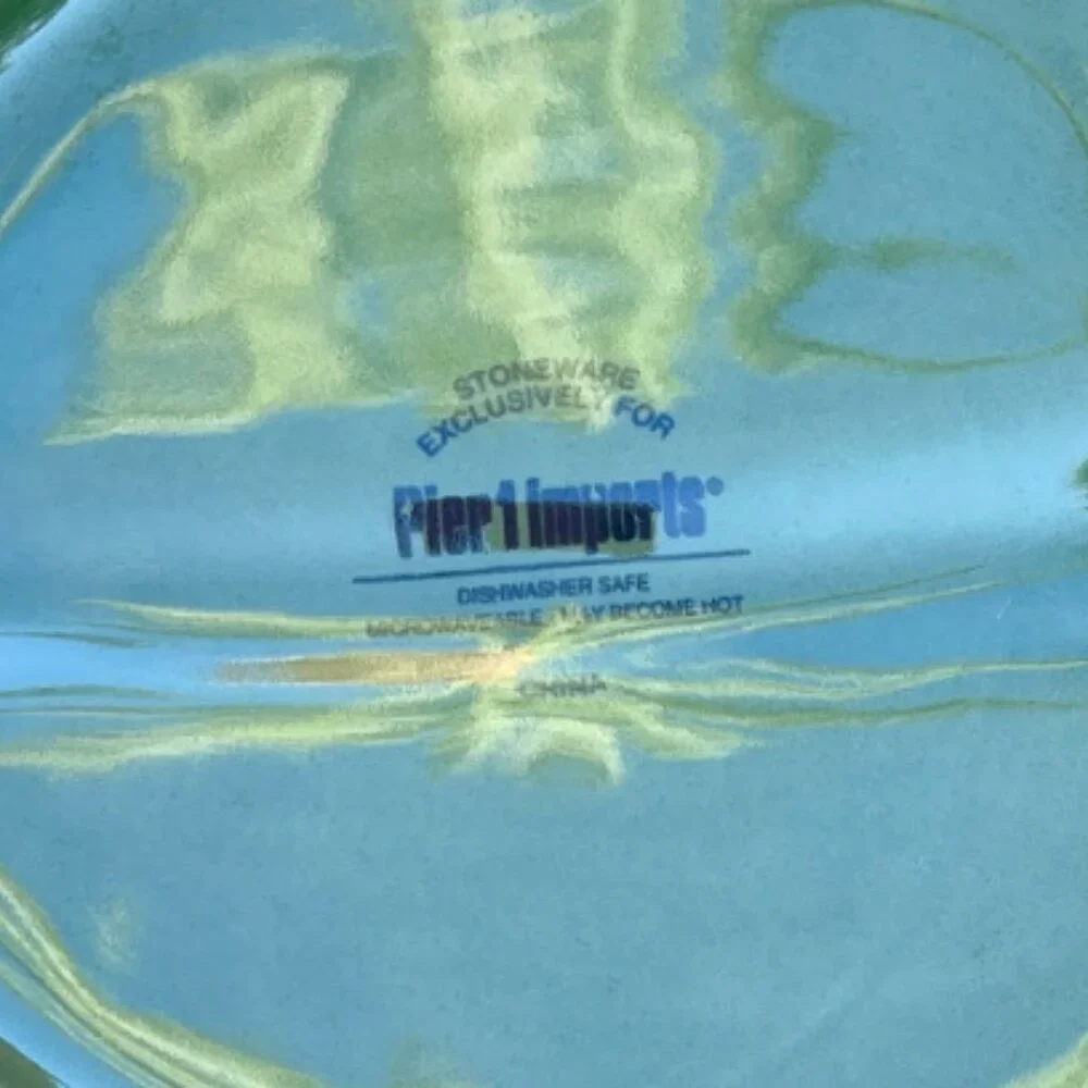 New Pier 1 Imports Green Palm Leaf Shaped Bowl Dish Stoneware Tropical